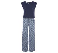 Overall LASCANA, Damen, Gr. 40, N-Gr, blau (blau bedruckt), Jersey, Obermaterial: 100% Viskose, bedruckt, modisch, figurumspielend lang, Rundhals, Kurzarm, Overalls, mit weitem Bein und Taschen, somme
