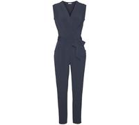 Overall LASCANA, Damen, Gr. 44, N-Gr, blau (dunkelblau), Jersey, Obermaterial: 95% Polyester, 5% Elasthan, unifarben, figurumspielend knöchellang, V-Ausschnitt, Overalls Overall, aus knitterfreier War