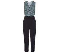 Overall LASCANA, Damen, Gr. 36, N-Gr, grün (grün, schwarz), Crêpe, Obermaterial: 95% Polyester, 5% Elasthan, bedruckt, figurumspielend 7/8-Länge, V-Ausschnitt, Overalls Overall, mit überlappendem Ober