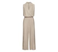 Overall LASCANA, Damen, Gr. 36, N-Gr, beige (puder), Web, Obermaterial: 85% Viskose, 15% Leinen, unifarben, modisch, figurumspielend lang, V-Ausschnitt, ohne Ärmel, Overalls, mit weitem Bein, Webware
