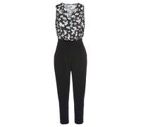 Overall LASCANA, Damen, Gr. 36, N-Gr, schwarz-weiß (schwarz, beige, bedruckt), Crêpe, Obermaterial: 95% Polyester, 5% Elasthan, bedruckt, figurumspielend 7/8-Länge, V-Ausschnitt, Overalls Overall, mit