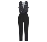Overall LASCANA, Damen, Gr. 42, N-Gr, beige (schwarz, creme, bedruckt), Crêpe, Obermaterial: 95% Polyester, 5% Elasthan, bedruckt, figurumspielend 7/8-Länge, V-Ausschnitt, Overalls Overall, mit bedruc