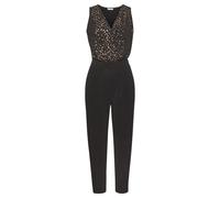 Overall LASCANA, Damen, Gr. 36, N-Gr, schwarz (schwarz, gold), Cru00eape, Obermaterial: 95% Polyester, 5% Elasthan, bedruckt, modisch, figurumspielend lang, tiefer V-Ausschnitt, ohne Ärmel, Overalls, 