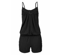 Overall LASCANA, Damen, Gr. 34, N-Gr, schwarz, Jersey, Obermaterial: 95% Viskose, 5% Elasthan, unifarben, casual, figurumspielend kurz, V-Ausschnitt, ohne Ärmel, Overalls, mit Flechtdetail, sommerlich