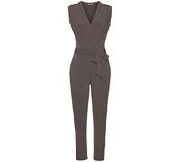 Overall LASCANA, Damen, Gr. 42, N-Gr, grau (taupe), Jersey, Obermaterial: 95% Polyester, 5% Elasthan, unifarben, modisch, figurumspielend knöchellang, V-Ausschnitt, ohne Ärmel, Overalls, aus knitterfr