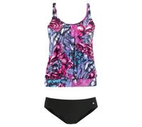 Oversize-Tankini LASCANA, Damen, Gr. 36, N-Gr, bunt (schwarz, pink), Polyamid, bedruckt, Bikini-Sets, im fantasievollen Trend-Design (302816-36) schwarz, pink