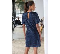 Paillettenkleid LASCANA, Damen, Gr. 36, N-Gr, blau (marine), Stoff, Obermaterial: 95% Polyester, 5% Elasthan. Futter: 100% Polyester, leicht glänzend, unifarben, festlich, figurumspielend kniefrei, Ru