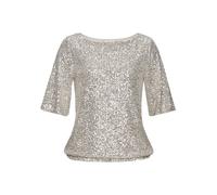 Paillettenshirt LASCANA, Damen, Gr. 32/34, beige (champagner), Stoff, Obermaterial: 95% Polyester, 5% Elasthan. Futter: 100% Polyester, glänzend, festlich, figurumspielend hüftlang, Rundhals, Shirts P