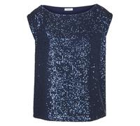 Paillettenshirt LASCANA, Damen, Gr. 36/38, blau (dunkelblau), Obermaterial: 95% Polyester, 5% Elasthan. Futter: 100% Polyester, glänzend, unifarben, figurumspielend hüftlang, Rundhals, Shirts, mit bre