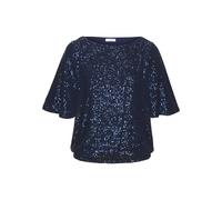 Paillettenshirt LASCANA, Damen, Gr. 40/42, dunkelblau, Stoff, Obermaterial: 95% Polyester, 5% Elasthan. Futter: 100% Polyester, glänzend, festlich, figurumspielend hüftlang, Rundhals, Shirts, mit weit