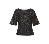 Paillettenshirt LASCANA, Damen, Gr. 40/42, schwarz, Stoff, Obermaterial: 95% Polyester, 5% Elasthan. Futter: 100% Polyester, glänzend, festlich, figurumspielend hüftlang, Rundhals, Shirts, mit weiten 