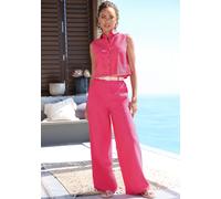 Palazzohose LASCANA, Damen, Gr. 46, N-Gr, pink, Web, Obermaterial: 49% Viskose, 43% Baumwolle, 8% Leinen, unifarben, modisch, figurumspielend lang, Hosen, mit Gürtelschlaufen, Leinenhose, Sommerhose, 