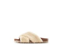 LASCANA Pantolette, Hausschuh mit bequemen Korkfußbett und kuscheligem Fellimitat 38 beige Damen Pantoletten Zehentrenner Pantolette 38 beige