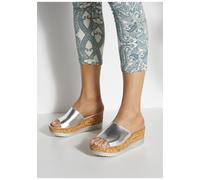 Pantolette LASCANA "Sommerschuh", Damen, Gr. 37, silber (silberfarben), Obermaterial: 100% Ziegenleder. Futter: 100% Synthetik. Decksohle: 100% Ziegenleder. Laufsohle: 100% Synthetik, metallic, mehrfa