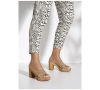 Pantolette LASCANA, Damen, Gr. 38, beige (taupe), Obermaterial: 100% Ziegenleder. Futter: 100% Synthetik. Decksohle: 100% Ziegenleder. Laufsohle: 100% Synthetik, unifarben, Veloursleder, modisch, Schu