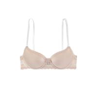 Push-up-BH LASCANA, Damen, Gr. 80, Cup A, beige (puder), Spitze, Obermaterial: 60% Polyamid, 35% Polyester, 5% Elasthan, BHs Push-up-BH, mit Vorderverschluss und transparenten Trägern (70345446-80) pu