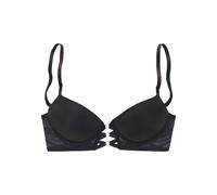 Push-up-BH LASCANA "Eleonora" Gr. 70, Cup C, schwarz, Damen, Spitze, Microtouch, Obermaterial: 60% Polyamid, 35% Polyester, 5% Elasthan, BHs, mit feiner Schnürung in Satin-Optik und Bänderdetail, sexy