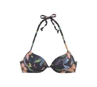 Push-Up-Bikini-Top LASCANA "Malia", Damen, Gr. 36, Cup A, grau (anthrazit, bedruckt), Microfaser, Microfaser, Polyamid, bedruckt, floral, Bikini-Oberteile, mit tropischem Print (11029421-36) anthrazit