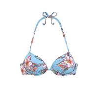 Push-Up-Bikini-Top LASCANA "Malia", Damen, Gr. 36, Cup C, blau (hellblau, bedruckt), Microfaser, Polyamid, Microfaser, bedruckt, floral, Bikini-Oberteile, mit tropischem Print (28707166-36) hellblau,