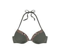 Push-Up-Bikini-Top LASCANA "Adelin", Damen, Gr. 34, Cup B, grün (oliv, leo), Recycling-Polyamid, Animalprint, unifarben, Bikini-Oberteile, mit bedruckten Einsätzen (72919357-34) oliv, leo