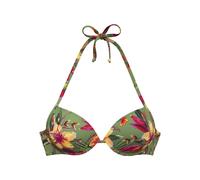 Push-Up-Bikini-Top LASCANA "Malia", Damen, Gr. 40, Cup C, rosa (salbei, pink bedruckt), Microfaser, Microfaser, Polyamid, bedruckt, floral, Bikini-Oberteile, mit tropischem Print (23952769-40) salbei,