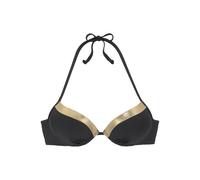 Push-Up-Bikini-Top LASCANA "Elodie", Damen, Gr. 34, Cup C, gold (schwarz, goldfarben), Recycling-Polyamid, unifarben mit Farbeinsatz, Bikini-Oberteile, mit trendigem Materialeinsatz (62311527-34) schw