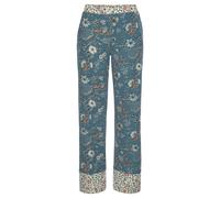 Schlafhose LASCANA, Damen, Gr. 36/38, N-Gr, bunt (rauchblau, ecru), Single Jersey, Obermaterial: 60% Polyester, 36% Viskose, 4% Elasthan, geblümt, figurumspielend lang, Hosen Schlafhose, im Blumen All