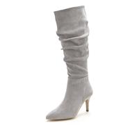 Reißverschlussstiefel LASCANA Gr. 42, grau Damen Schuhe High Heels mit modischer Raffung, Langschaft, High-Heel Stiefelette,Slouchy Boots (97249704-42)