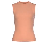 Ripptanktop LASCANA, Damen, Gr. 40/42, orange (peach), Feinripp, Obermaterial: 95% Baumwolle, 5% Elasthan, unifarben, modisch, figurbetont hüftlang, hoch geschlossener Ausschnitt, ohne Ärmel, Tops, mi