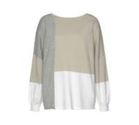 Rundhalspullover LASCANA Gr. 36/38, beige (grau, meliert, creme, beige) Damen Pullover Rundhalspullover mit Colorblock-Optik Bestseller (15346031-36)