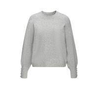 Rundhalspullover LASCANA "mit Zierknöpfen an den langen Ärmelbündchen", Damen, Gr. 32/34, grau (grau meliert), Strick, Obermaterial: 52% Polyester, 44% Polyacryl, 4% Elasthan, meliert, figurumspielend
