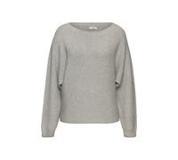 Rundhalspullover LASCANA, Damen, Gr. 36/38, grau (grau meliert), Strick, Obermaterial: 50% Viskose, 28% Polyester, 22% Polyamid, meliert, figurumspielend hüftlang, Rundhals, Fledermausärmel, Pullover,