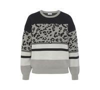 Rundhalspullover LASCANA Gr. 36/38, grau (grau, schwarz) Damen Pullover Rundhalspullover mit Leomuster Bestseller (43099048-36)