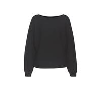 Rundhalspullover LASCANA, Damen, Gr. 44/46, schwarz, Strick, Obermaterial: 50% Viskose, 28% Polyester, 22% Polyamid, unifarben, figurumspielend hüftlang, Rundhals, Fledermausärmel, Pullover, mit Zierk