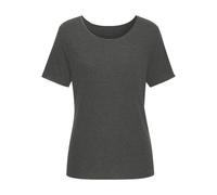 Rundhalsshirt LASCANA "mit feiner Glitzereinfassung", Damen, Gr. 40/42, schwarz (anthrazit melange), Feinstrick, Obermaterial: 62% Polyester (REPREVE), 34% Viskose, 4% Elasthan, unifarben, Glanzfaden,
