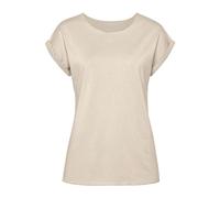 Rundhalsshirt LASCANA "mit eleganten Glitzerabschlüssen", Damen, Gr. 40/42, beige, Single Jersey, Obermaterial: 63% Polyester (REPREVE), 33% Viskose, 4% Elasthan, unifarben, feminin, bequem normal, Ru