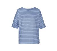 Rundhalsshirt LASCANA "mit breitem Ärmelumschlag", Damen, Gr. 32/34, blau (blau gestreift), Feinstrick, Obermaterial: 54% Viskose (LENZING™ ECOVERO™), 41% Polyester, 5% Elasthan, gestreift, Basic, läs