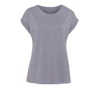 Rundhalsshirt LASCANA "mit eleganten Glitzerabschlüssen", Damen, Gr. 44/46, lila (flieder), Single Jersey, Obermaterial: 63% Polyester (REPREVE), 33% Viskose, 4% Elasthan, unifarben, feminin, bequem n