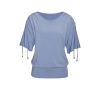 Rundhalsshirt LASCANA "mit variabler Ärmellänge", Damen, Gr. 44/46, blau (hellblau), Single Jersey, Obermaterial: 95% Viskose (LENZING™ ECOVERO™), 5% Elasthan, unifarben, bequem, Rundhals, verstellbar