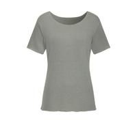 Rundhalsshirt LASCANA "mit feiner Glitzereinfassung", Damen, Gr. 44/46, grün (lindgrün), Feinstrick, Obermaterial: 61% Polyester (REPREVE), 36% Viskose, 3% Elasthan, unifarben, Glanzfaden, feminin, be