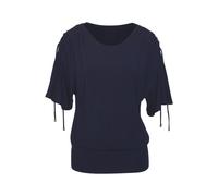 Rundhalsshirt LASCANA "mit variabler Ärmellänge", Damen, Gr. 40/42, navy, Single Jersey, Obermaterial: 95% Viskose (LENZING™ ECOVERO™), 5% Elasthan, unifarben, bequem, Rundhals, verstellbar, Shirts, a