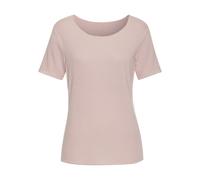 Rundhalsshirt LASCANA "mit feiner Glitzereinfassung", Damen, Gr. 40/42, rosa, Feinstrick, Obermaterial: 62% Polyester (REPREVE), 34% Viskose, 4% Elasthan, unifarben, Glanzfaden, feminin, bequem, tiefe