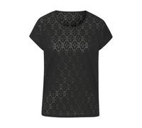 Rundhalsshirt LASCANA "mit funkelnden Pailetten", Damen, Gr. 40/42, blau (schwarz), Strick, Obermaterial: 98% Polyester, 2% Elasthan, Glitzermuster, leicht durchscheinend, bequem, Rundhals, Shirts Run