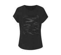 Rundhalsshirt LASCANA "mit Strass-Dessin", Damen, Gr. 36/38, silber (schwarz, silber), Single Jersey, Obermaterial: 95% Viskose (LENZING ECOVERO), 5% Elasthan, Glitzermuster, unifarben mit Farbeinsatz