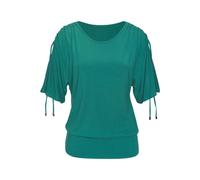 Rundhalsshirt LASCANA "mit variabler Ärmellänge", Damen, Gr. 36/38, smaragd, Single Jersey, Obermaterial: 95% Viskose (LENZING™ ECOVERO™), 5% Elasthan, unifarben, bequem, Rundhals, verstellbar, Shirts