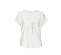 Rundhalsshirt LASCANA "mit schimmerndem Folienprint", Damen, Gr. 32/34, weiß (weiß, beige, silber), Single Jersey, Obermaterial: 95% Viskose (LENZING ECOVERO), 5% Elasthan, bedruckt, Glitzermuster, un