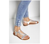 Sandale LASCANA "Sommerschuh", Damen, Gr. 40, silber (silberfarben), Obermaterial: 100% Rindsleder. Decksohle: 100% Textilmaterial. Laufsohle: 100% Synthetik, metallic, unifarben, Basic, Schuhe Sandal