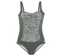 Badeanzug LASCANA "Sansa", Damen, Gr. 40, Cup C, grün (oliv, bedruckt), Recycling-Polyamid, bedruckt, Farbeinsätze, Badeanzüge, mit bedrucktem Einsatz und Shaping-Effekt, Topseller (78565461-40) oliv,