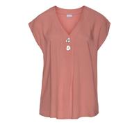 Schlupfbluse LASCANA, Damen, Gr. 52, peach, Web, Obermaterial: 100% Viskose, unifarben, figurumspielend hüftlang, V-Ausschnitt, Blusen Schlupfbluse, mit modischen Knöpfen, luftige Kurzarmbluse, sommer