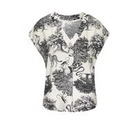 Schlupfbluse LASCANA, Damen, Gr. 38, blau (schwarz, creme bedruckt), Web, Obermaterial: 100% Viskose, bedruckt, figurumspielend hüftlang, V-Ausschnitt, Blusen Schlupfbluse, mit Alloverdruck und Knöpfe